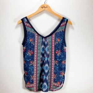 Red Camel Southwest Floral Boho Festival Sleeveless Tank Top Blue Size Small